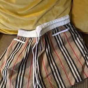 Burberry Beige and Red Striped Shorts